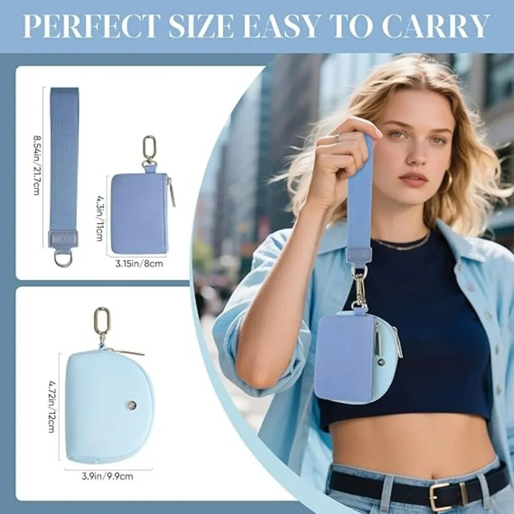 Double Mini Pouch Wristlet Zip Wallets Blues
